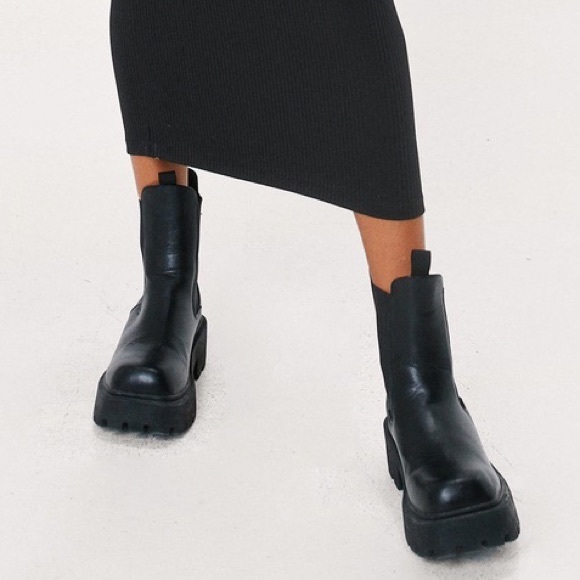 NWT LEITH Black Dress Knit Midi Scoop Neck Side Slit Jersey - Picture 8 of 8